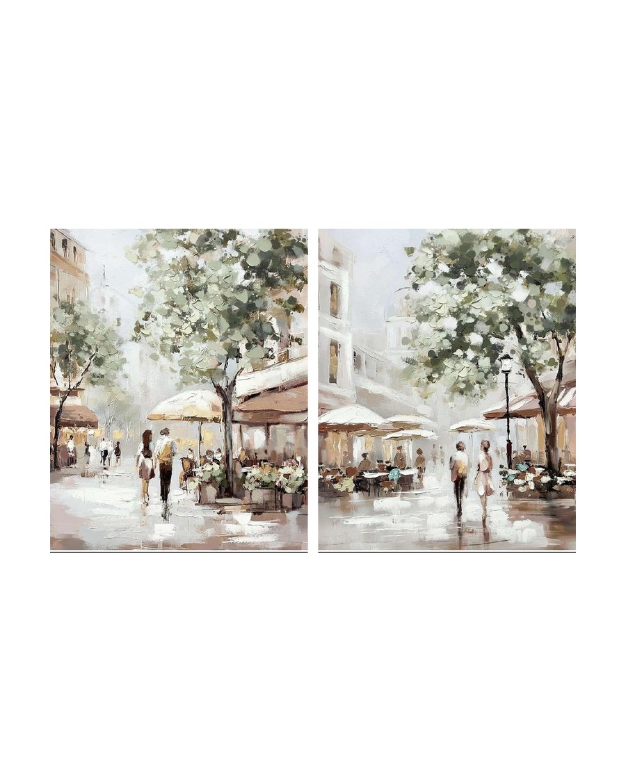 Café Terrace Duo — European street café pair, impressionist hand-painted