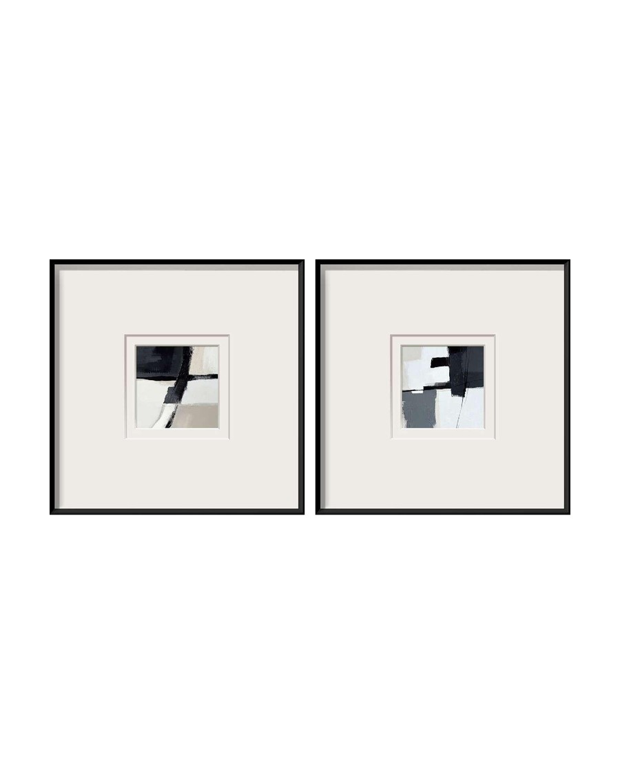 Mono Brush Duo — black-white-grey gestural pair, double-matted