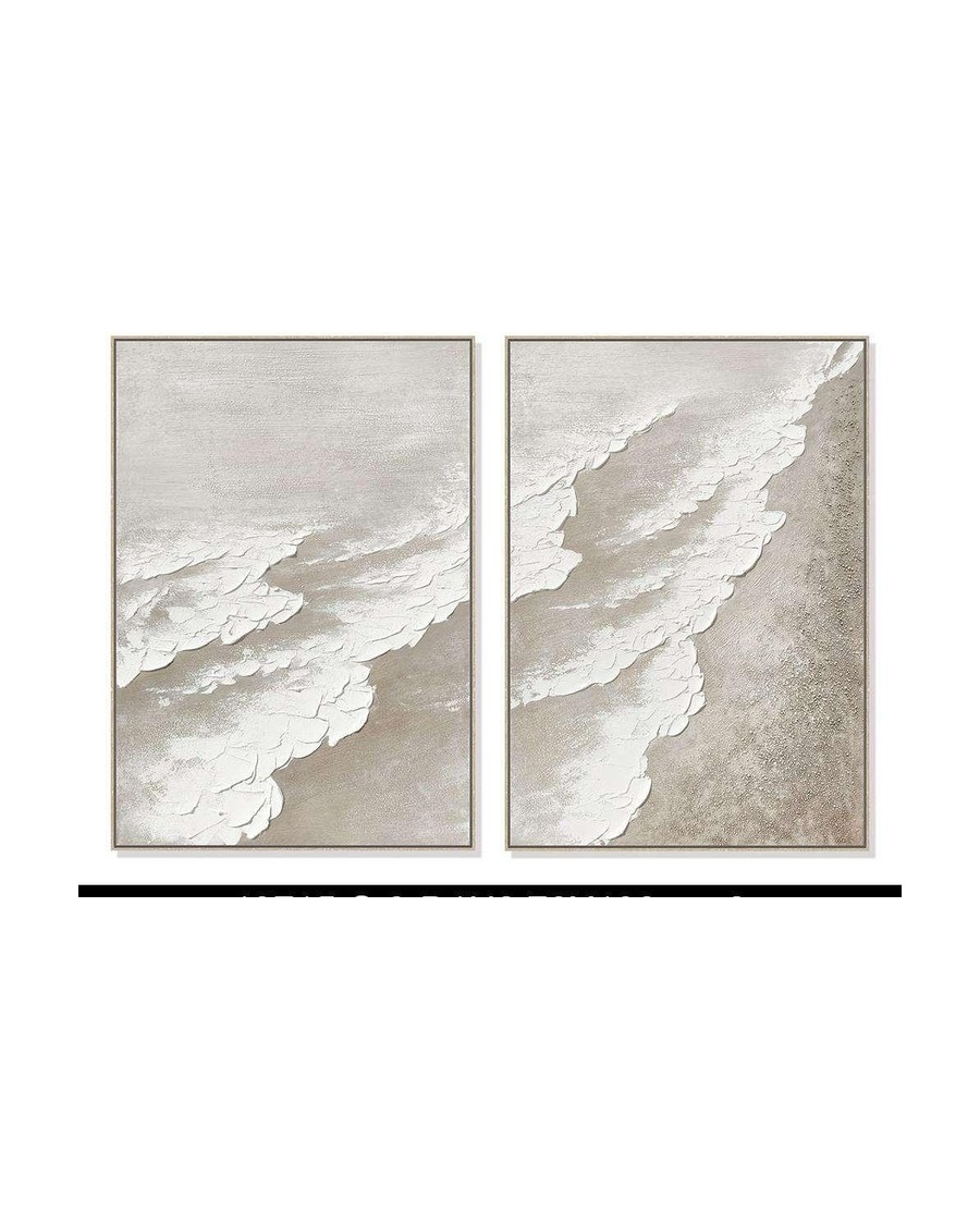 Tidal Breath Diptych — pure hand-painted coastal wave set of 2, rock-paste texture