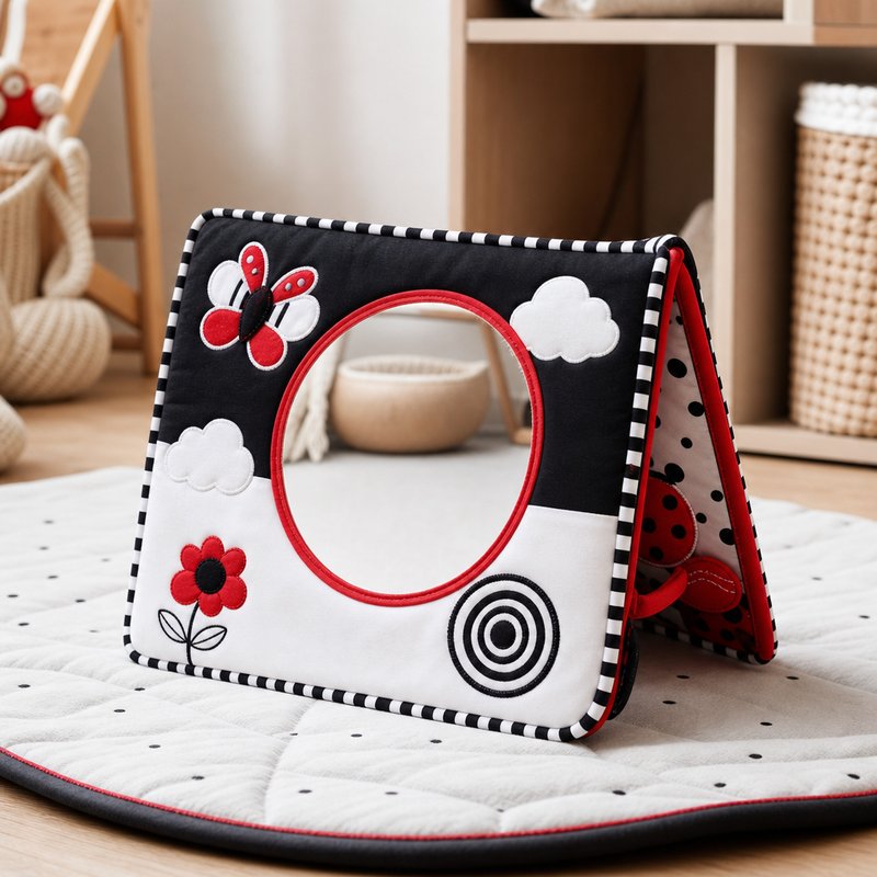 Self-Standing High Contrast Tummy Time Cloth Book in use — baby playing with cloth book