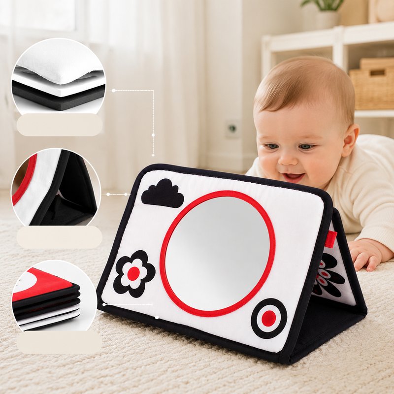 Self-Standing High Contrast Tummy Time Cloth Book close-up — key improvement details