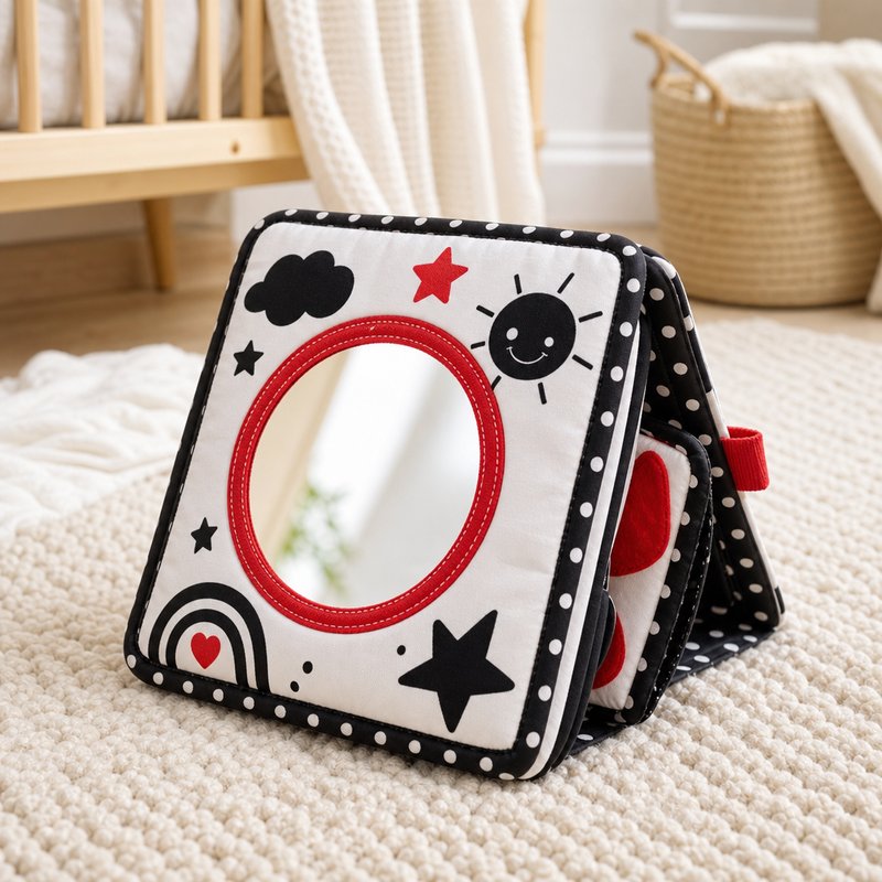 Self-Standing High Contrast Tummy Time Cloth Book fabric texture and stitching details