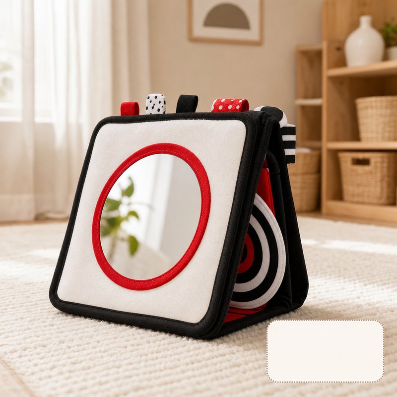 Self-Standing High Contrast Tummy Time Cloth Book safety features — baby-safe construction