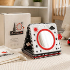 Self-Standing High Contrast Tummy Time Cloth Book gift-ready packaging and details