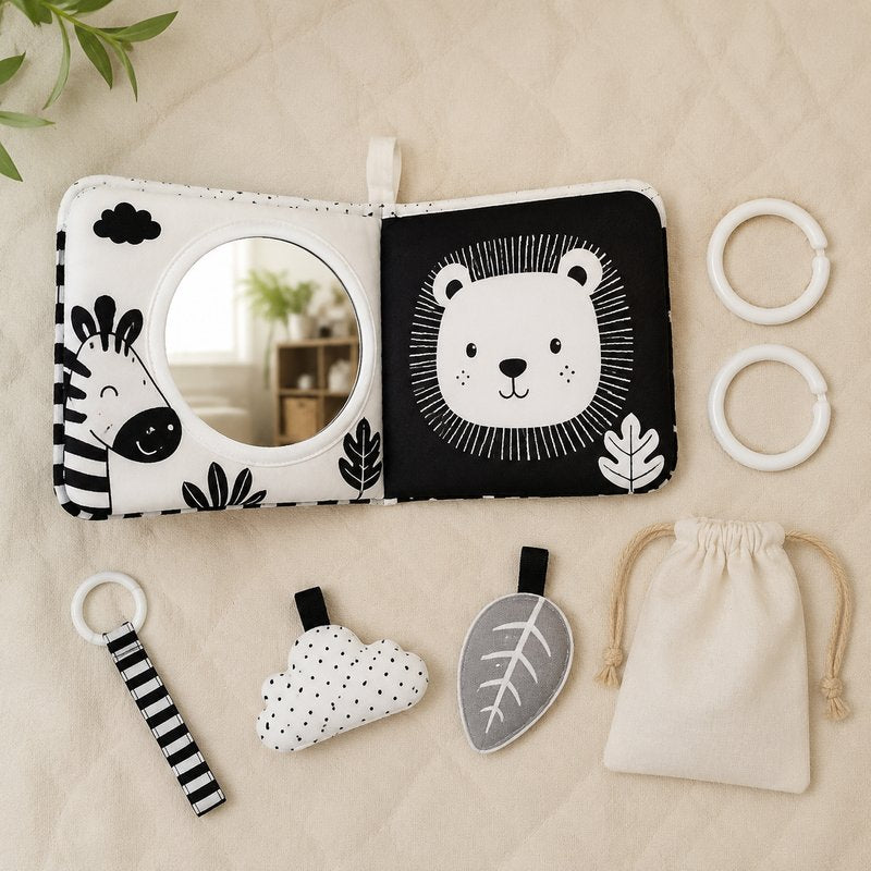 Large Clear Mirror Tummy Time Cloth Book unboxing and contents — baby cloth book by SINOMUSE