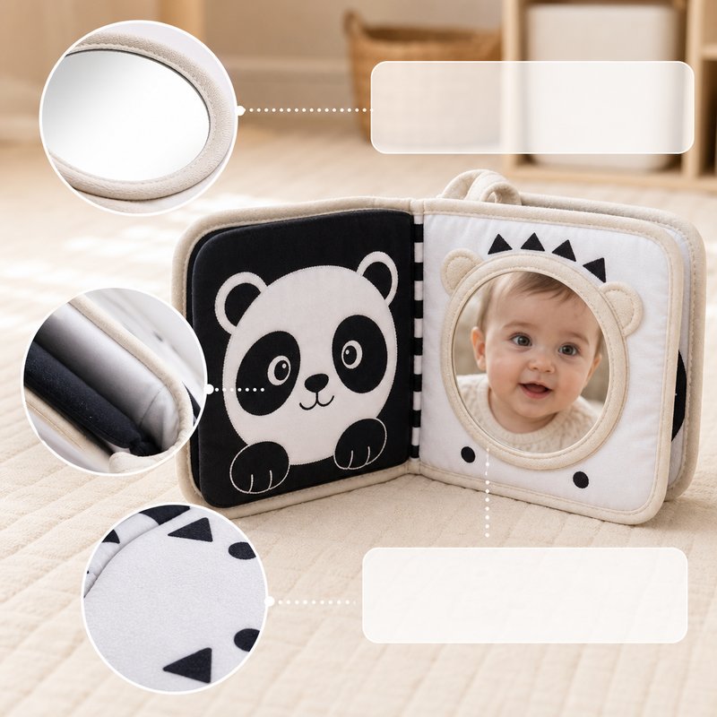 Large Clear Mirror Tummy Time Cloth Book close-up — key improvement details
