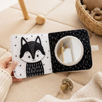 Large Clear Mirror Tummy Time Cloth Book size comparison with baby hands