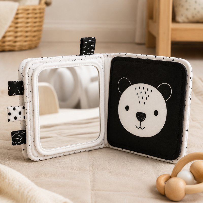 Large Clear Mirror Tummy Time Cloth Book safety features — baby-safe construction