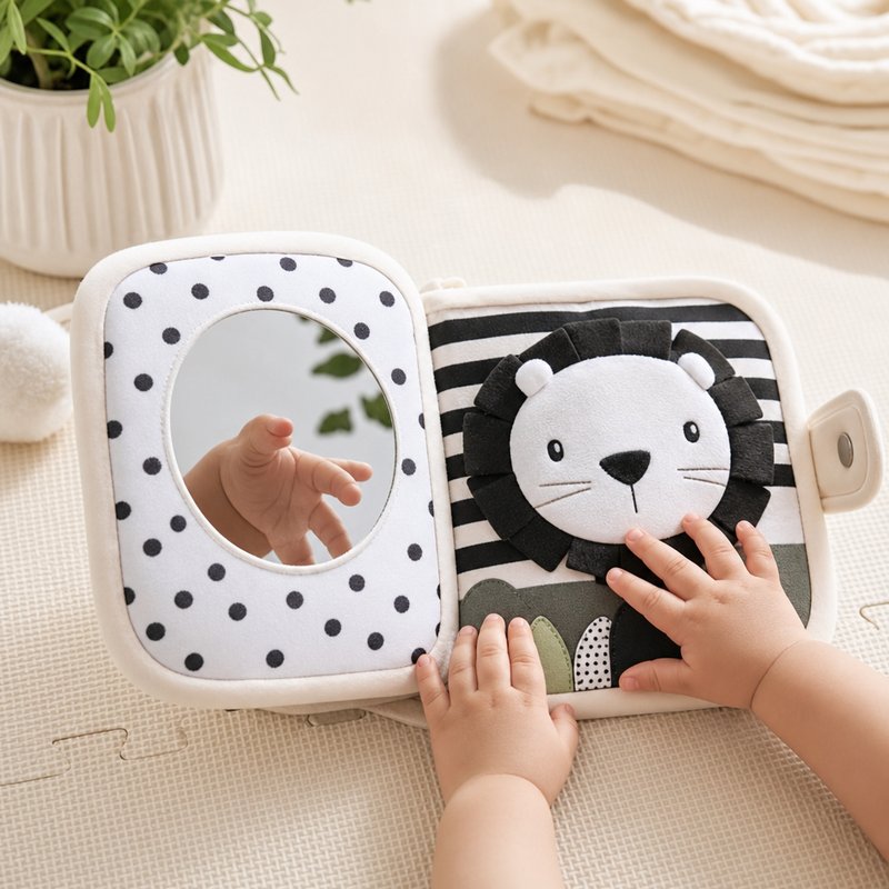 Large Clear Mirror Tummy Time Cloth Book interactive play demonstration