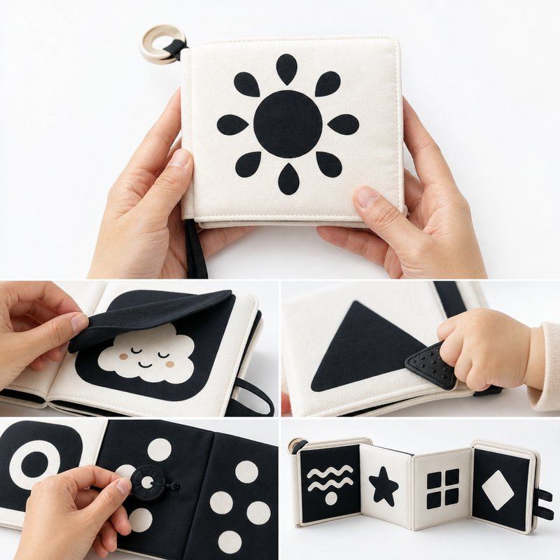Organic Cotton Visual Card Cloth Book interactive play demonstration