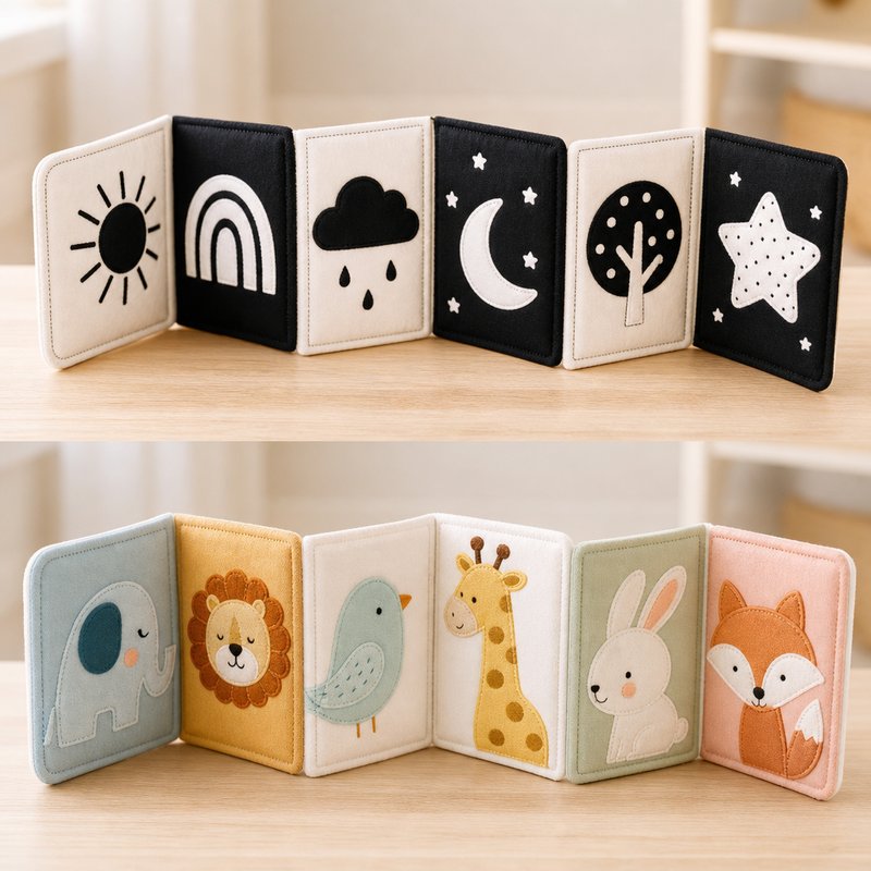 Black-to-Color Dual Stage Cloth Book for 0-6 Months — SINOMUSE