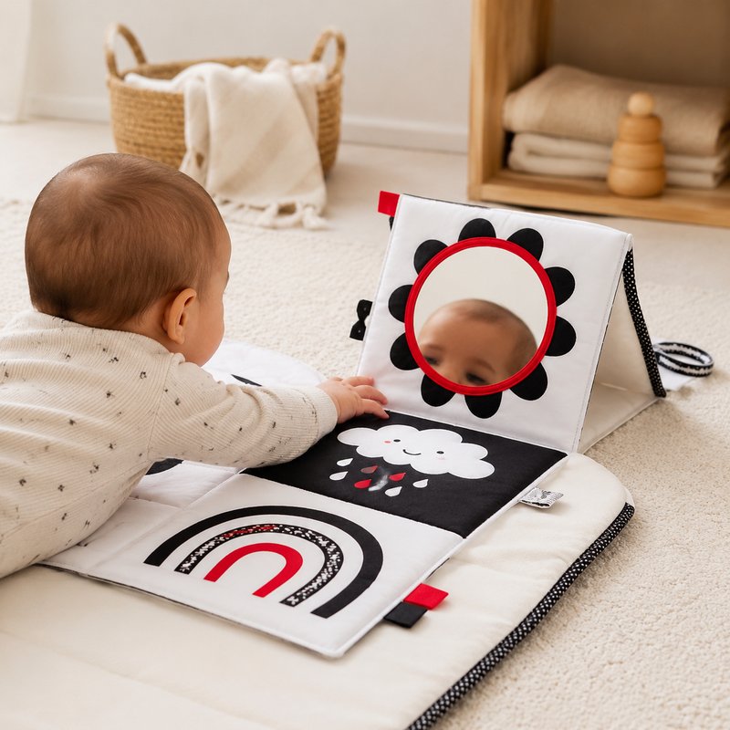 Tummy Time Mirror Mat Book safety features — baby-safe construction