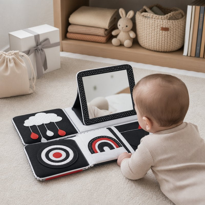 Tummy Time Mirror Mat Book gift-ready packaging and details