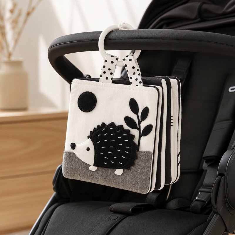 Stroller & Car Seat Clip-On Cloth Book fabric texture and stitching details