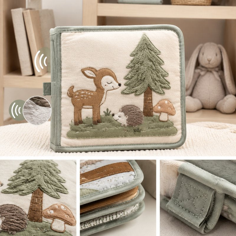 Soft Crinkle Sound Cloth Book fabric texture and stitching details