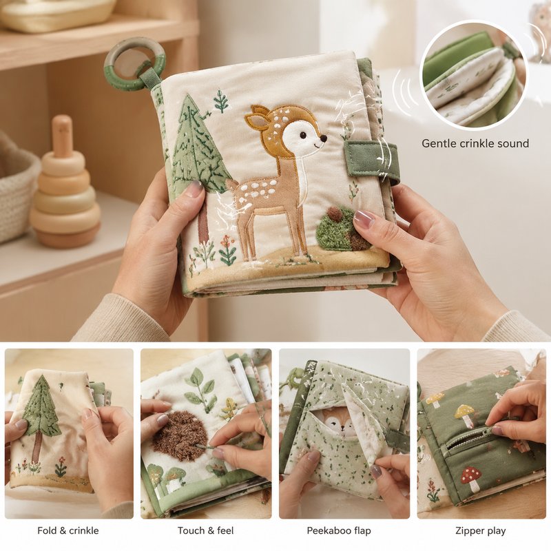 Soft Crinkle Sound Cloth Book interactive play demonstration