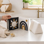 Washable Tummy Time Book with Removable Insert size comparison with baby hands
