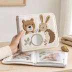 My First Family Photo Album Cloth Book size comparison with baby hands