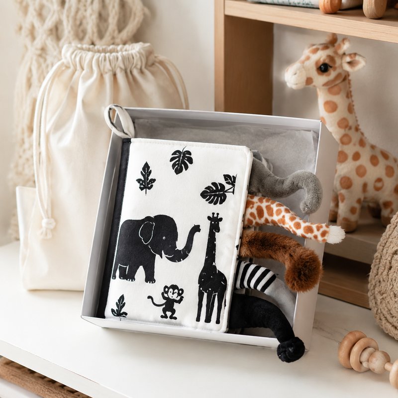 Oversized Sensory Tails Cloth Book gift-ready packaging and details