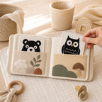 Visual Flash Card + Cloth Book Hybrid size comparison with baby hands