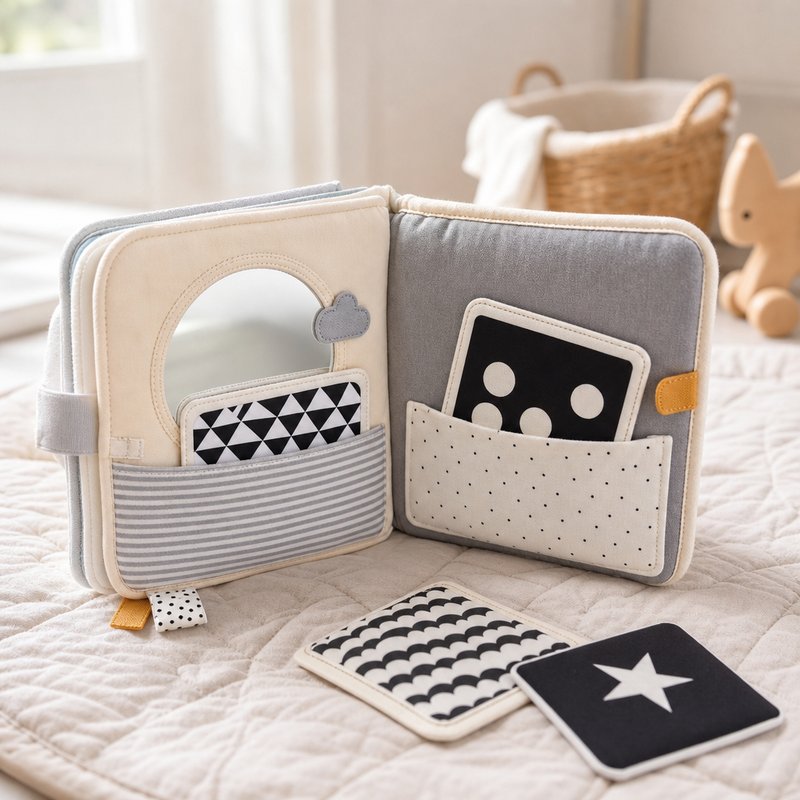 Visual Flash Card + Cloth Book Hybrid safety features — baby-safe construction