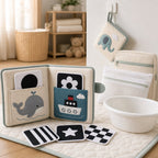 Visual Flash Card + Cloth Book Hybrid care and cleaning instructions
