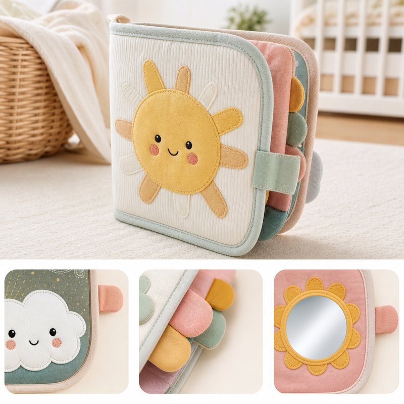 Soft Pastel Rainbow Cloth Book safety features — baby-safe construction