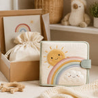 Soft Pastel Rainbow Cloth Book gift-ready packaging and details