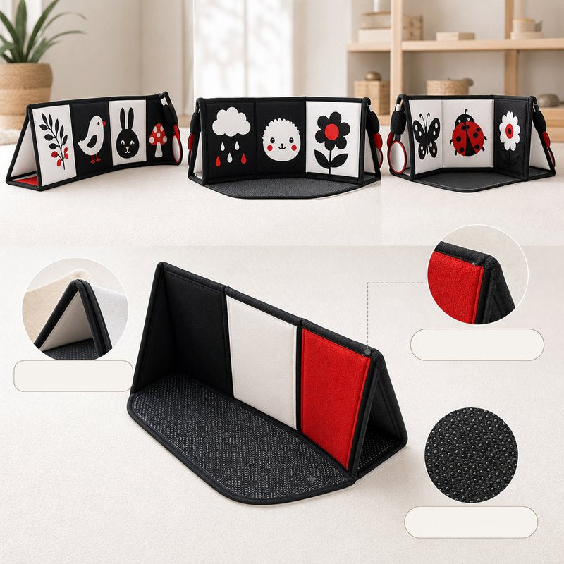 Accordion Tummy Time Long Roll Book close-up — key improvement details
