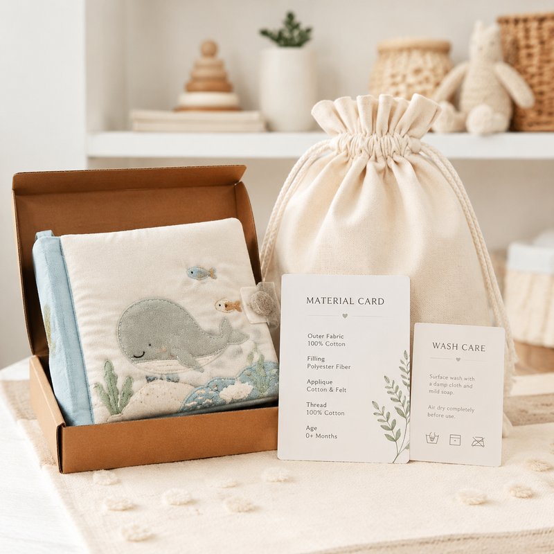Newborn Gift Set with Safety Certificate gift-ready packaging and details