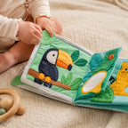 Colorfast Teether Touch & Feel Cloth Book in use — baby playing with cloth book