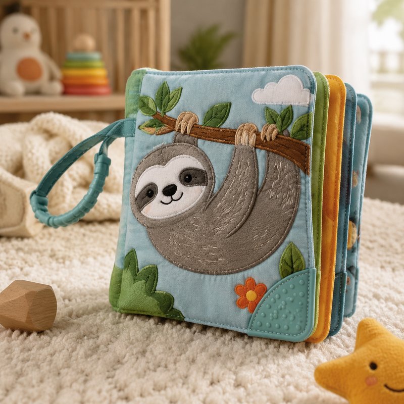 Colorfast Teether Touch & Feel Cloth Book fabric texture and stitching details