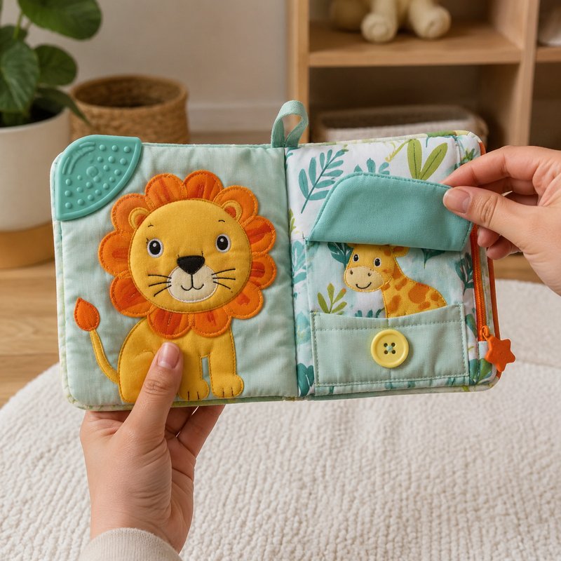 Colorfast Teether Touch & Feel Cloth Book interactive play demonstration