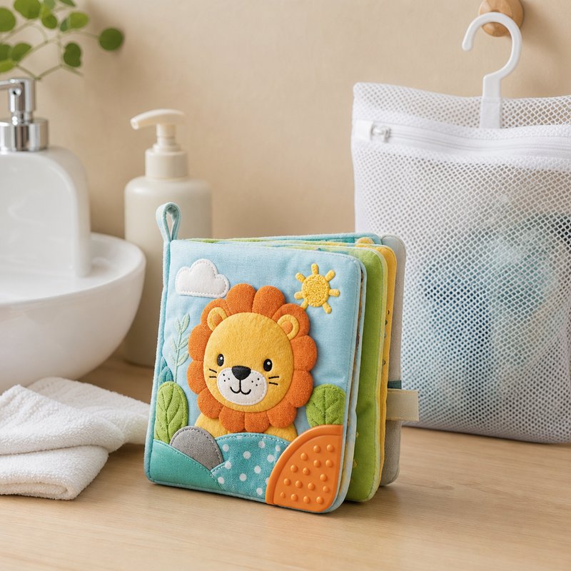 Colorfast Teether Touch & Feel Cloth Book care and cleaning instructions