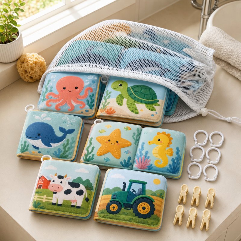 Large Bath Cloth Book 6-Piece Set with Mesh Bag unboxing and contents — baby cloth book by SINOMUSE