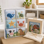 Large Bath Cloth Book 6-Piece Set with Mesh Bag gift-ready packaging and details