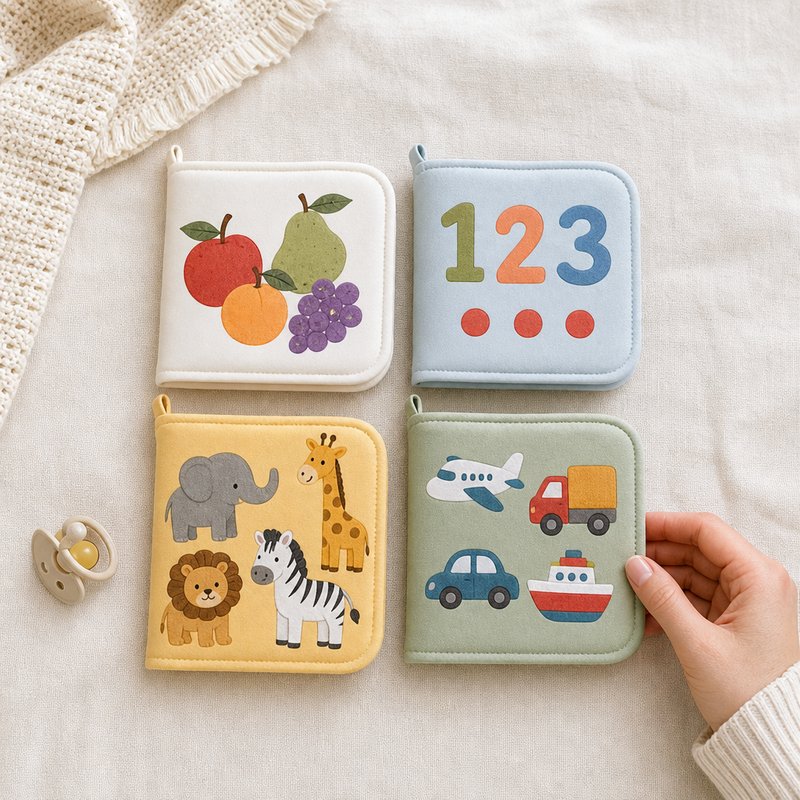 English-Proofed Early Learning Cloth Book size comparison with baby hands