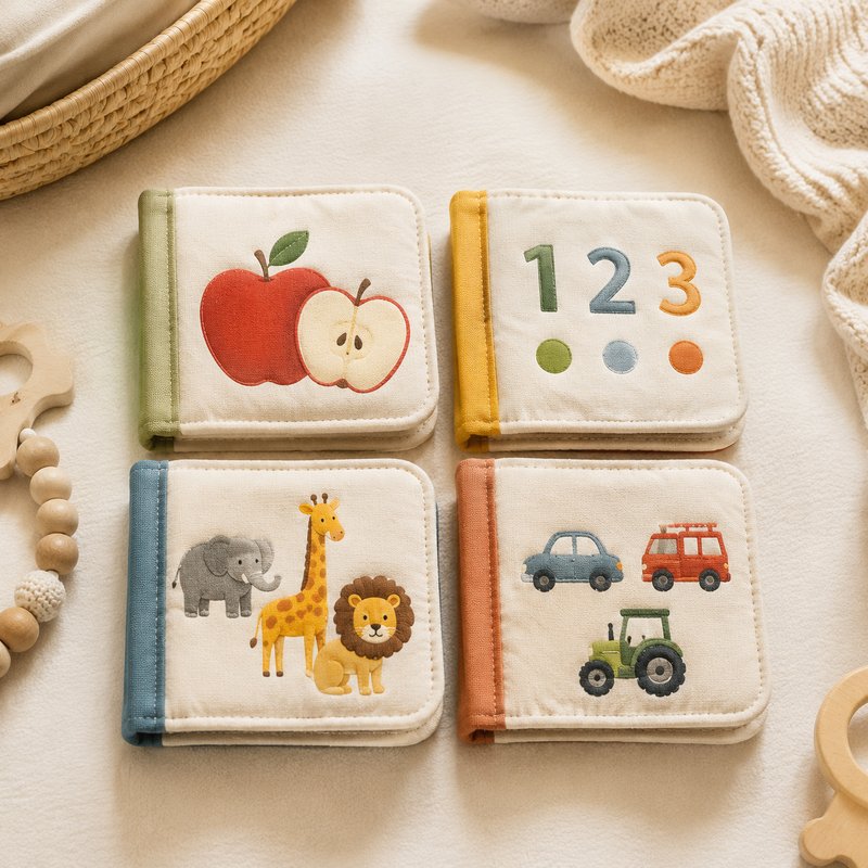 English-Proofed Early Learning Cloth Book fabric texture and stitching details