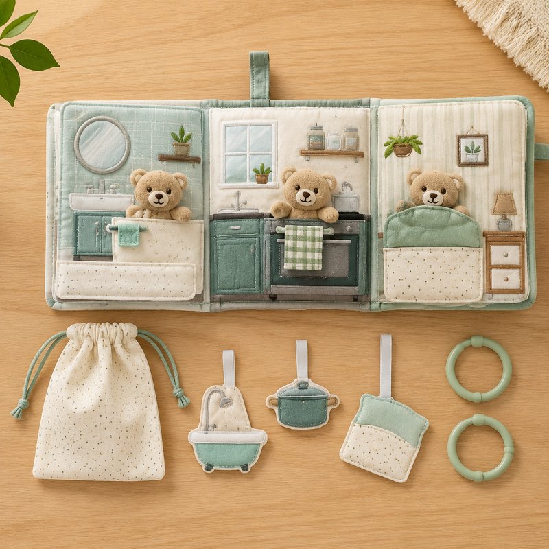 Interactive Bear Pocket Cloth Book unboxing and contents — baby cloth book by SINOMUSE