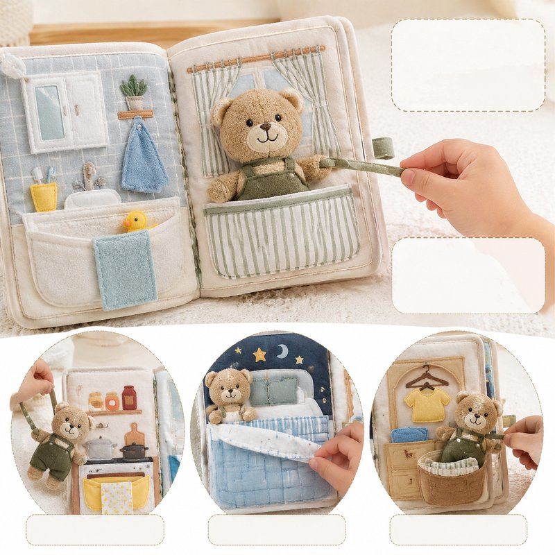 Interactive Bear Pocket Cloth Book close-up — key improvement details
