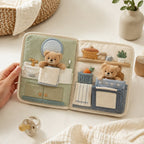 Interactive Bear Pocket Cloth Book size comparison with baby hands