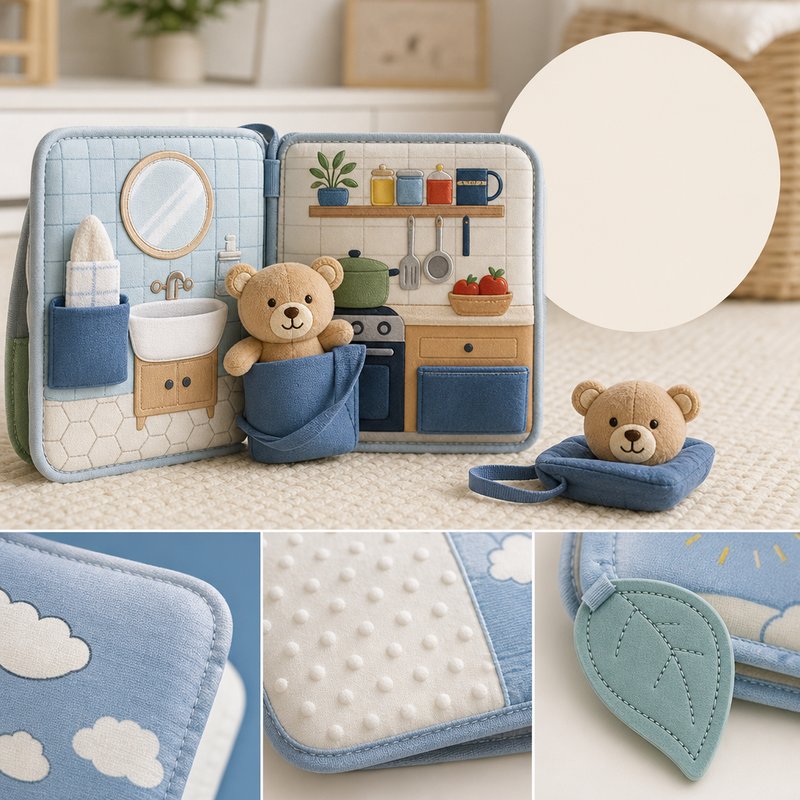 Interactive Bear Pocket Cloth Book safety features — baby-safe construction
