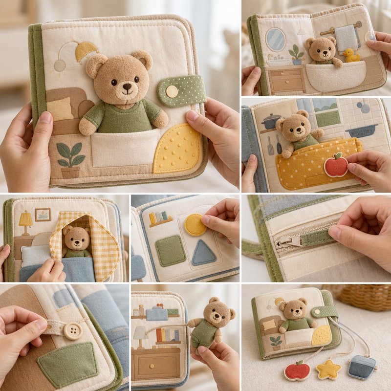 Interactive Bear Pocket Cloth Book interactive play demonstration