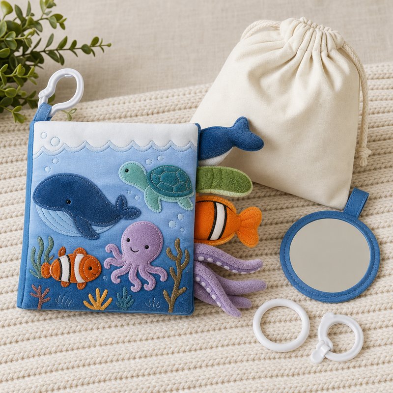 Ocean Tails Touch & Mirror Cloth Book unboxing and contents — baby cloth book by SINOMUSE