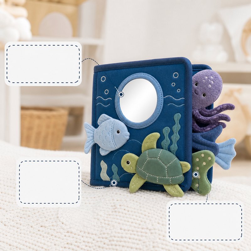Ocean Tails Touch & Mirror Cloth Book close-up — key improvement details