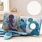 Ocean Tails Touch & Mirror Cloth Book safety features — baby-safe construction