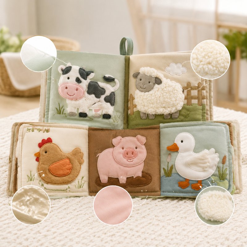 Farm Animal Sound Cloth Book close-up — key improvement details