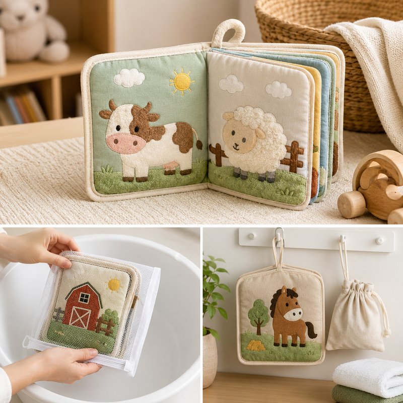 Farm Animal Sound Cloth Book care and cleaning instructions