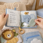 Washable Cloth Book with Care Label & Clip Ring interactive play demonstration