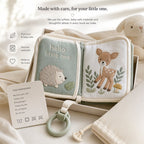 Washable Cloth Book with Care Label & Clip Ring gift-ready packaging and details